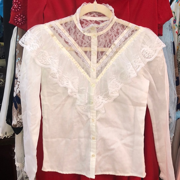 Gunne Sax Tops - Vintage 70’s -Gunnies by Jessica McClintock- Gunne Sax voile and lace blouse